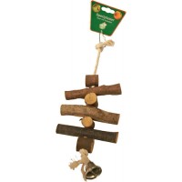 HOUTEN VOGELSPEELGOED KLOS+TOUW+BEL 33CM